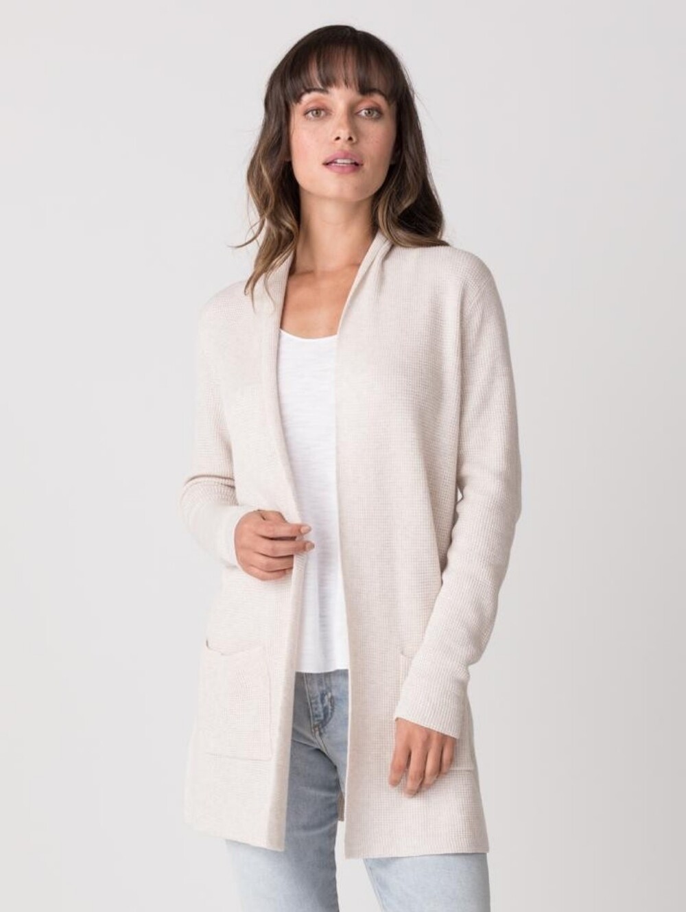 Margaret O'Leary Lightweight Open-Front Thermal Duster Cardigan in Oat - Size L*